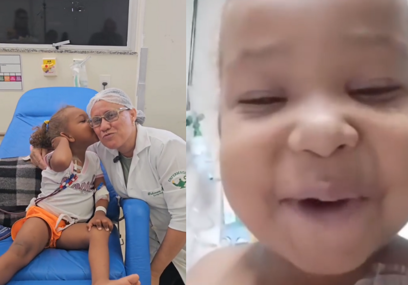 O vídeo onde a menina que faz hemodiálise se declara para a técnica de enfermagem, em Salvador, viralizou. Fofura! - Foto: @hospitalrobertosantos/Instagram