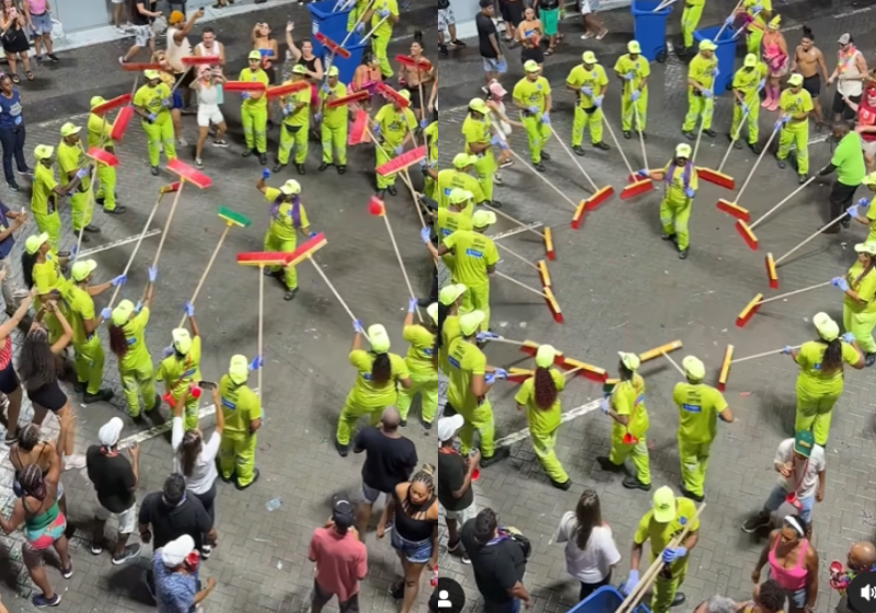 Os garis de Salvador, na Bahia, promovem um espetáculo à parte no Carnaval, quando dançam no Bloco da Limpeza. Com uma coreografia precisa e linda, eles levam alegria para as ruas. Foto: Prefeitura de Salvador