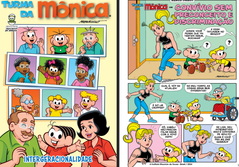 O novo gibi da Turma da Mõnica faz campanha contra o etarismo ao falar de preconceito e discriminação. Foto: MDHC