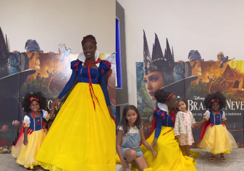 Menina preta vai vestida de Branca de Neve à estreia do filme e vira princesa de verdade; vídeo