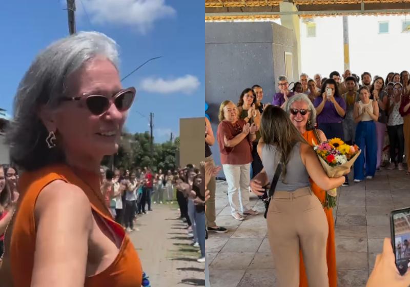 Karla Ferraz Lambertz, a professora, foi cercada pelos alunos e amigos do Departamento de Fisioterpaia. Tem reconhecimento maior? Foto: @FlaviaFerrazb