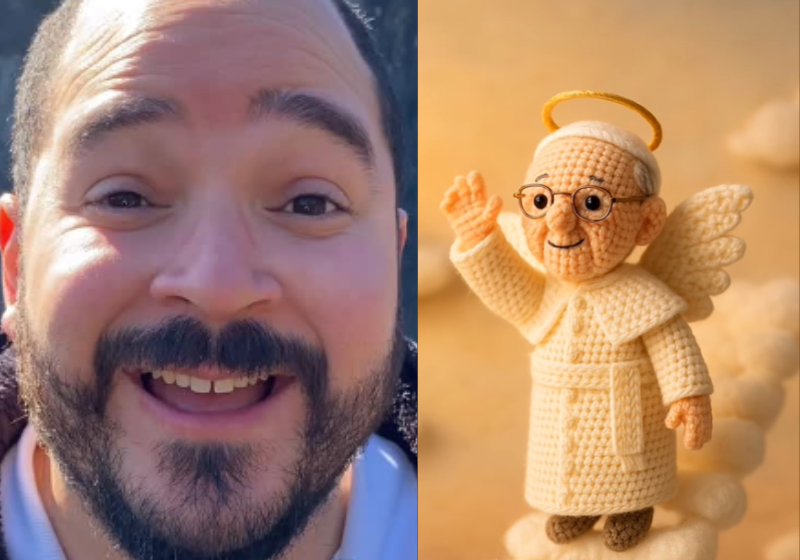 Lucas Miranda, um artista brasileiro, usou a IA para fazer uma escultura em crochê do Papa Francisco. Foto: @lucasflame