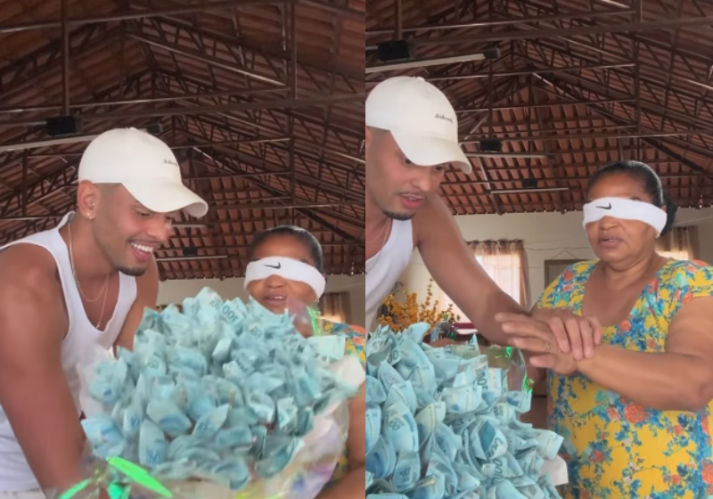 A mãe dele tomou um susto, mas adorou a surpresa. - Foto: @clautonluiz/Instagram