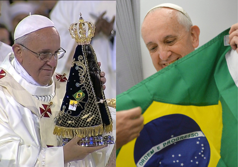 O papa Francisco escolheu o Brasil, em 2013, para a primeira viagem internacional. "Deus já é brasileiro, vocês ainda querem ter um papa?". 