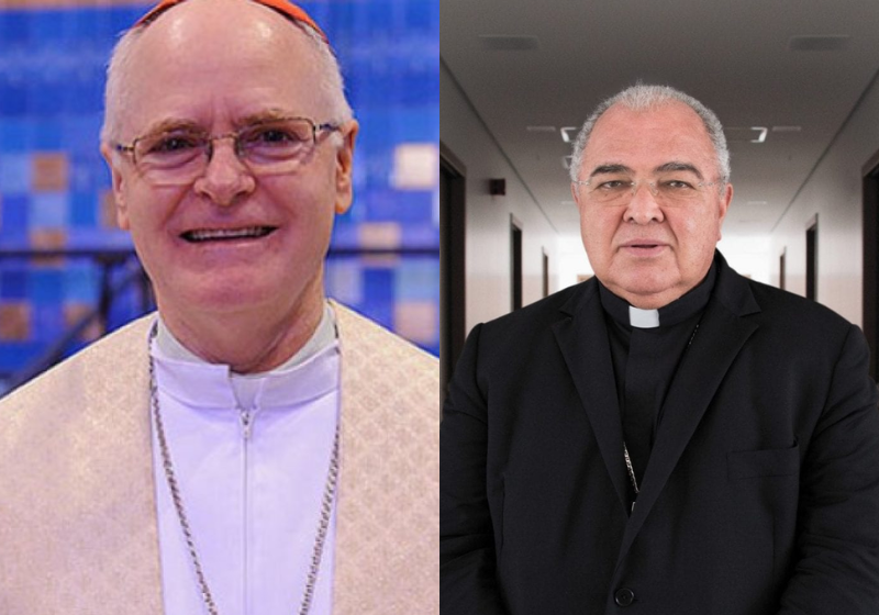 Os cardeais Odilo Scherer (E), arcebispo de São Paulo, e Orani Tempesta (D), arcebispo do Rio de Janeiro, estão na lista do Vaticano como aptos para o Conclave no Vaticano. Foto: CNBB