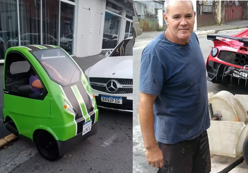 Mecânico brasileiro cria o “menor carro do mundo”; veja o Nanico P-50; vídeo O mecânico brasileiro Caio Strumiello, de São Vicente (SP), inventou o menor carro do mundo: o Nanico P50. Ele leva apenas duas pessoas e faz 40 km com 1 litro de combustível. - Foto: @caio.str