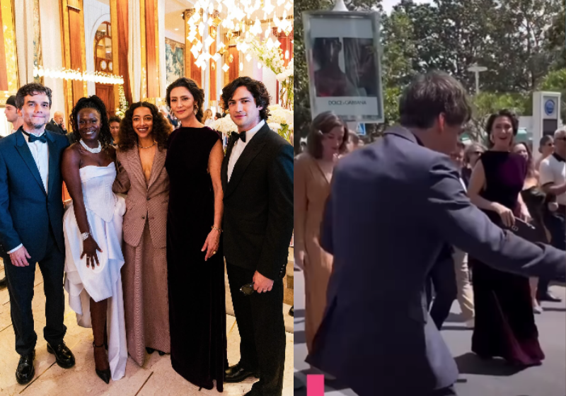 Felizes, os artistas transformaram o tapete vermelho em Cannes num grande palco de festa à brasileira. O filme “Agente Secreto” concorre à Palma de Ouro, principal prêmio do festival. Foto: @wagnermouraoficial 