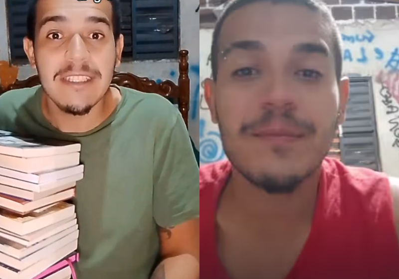 Lucas Henrique, de 26 anos, é um jovem do Paraná que largou as drogas com a ajuda de livros. Um dos vídeos dele teve mais de 4,6 milhões de visualizações. - Foto: tiktokmeninodovicio