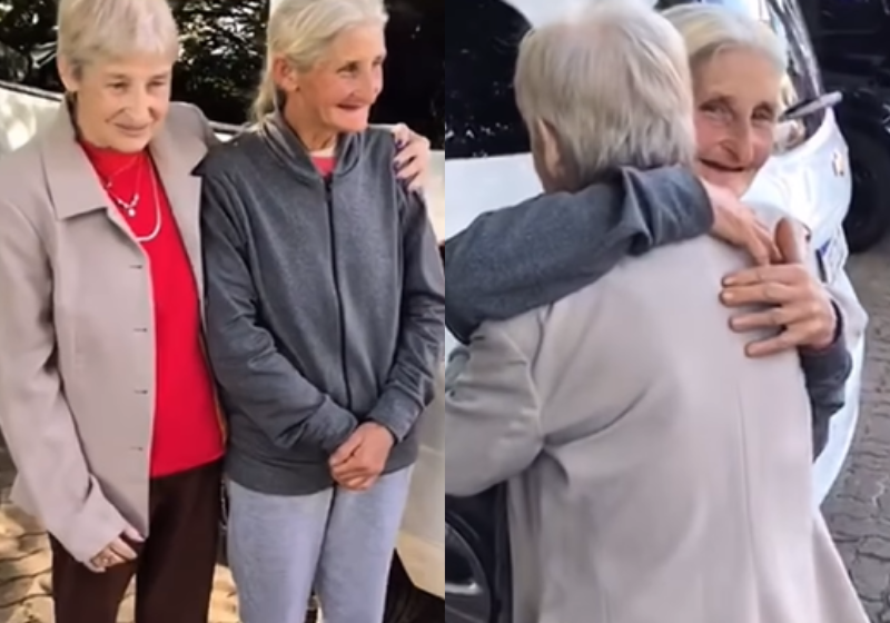 Um abraço apertado, aguardado por seis décadas e meia, mas ainda assim contido. Maria Claudete e Maria Odete. Foto: Portal do Arauto