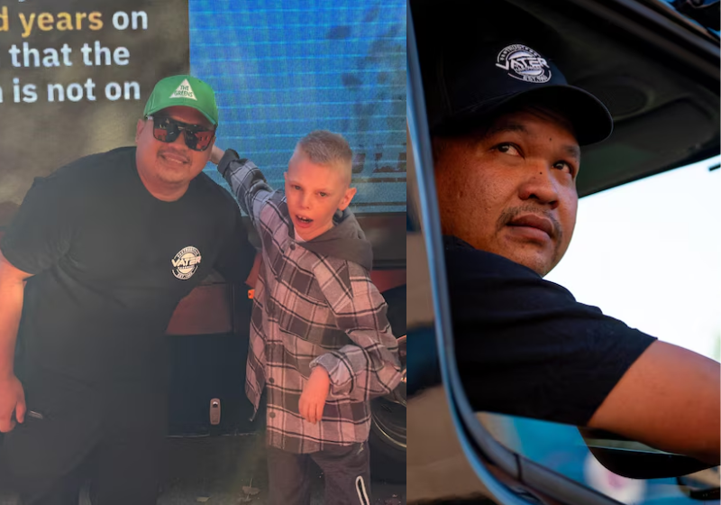 Oliver e Dee, o motorista, tornaram-se grandes amigo. O garoto adorou a viagem de caminhão. Foto: ABC Net News/Arquivo Pessoal