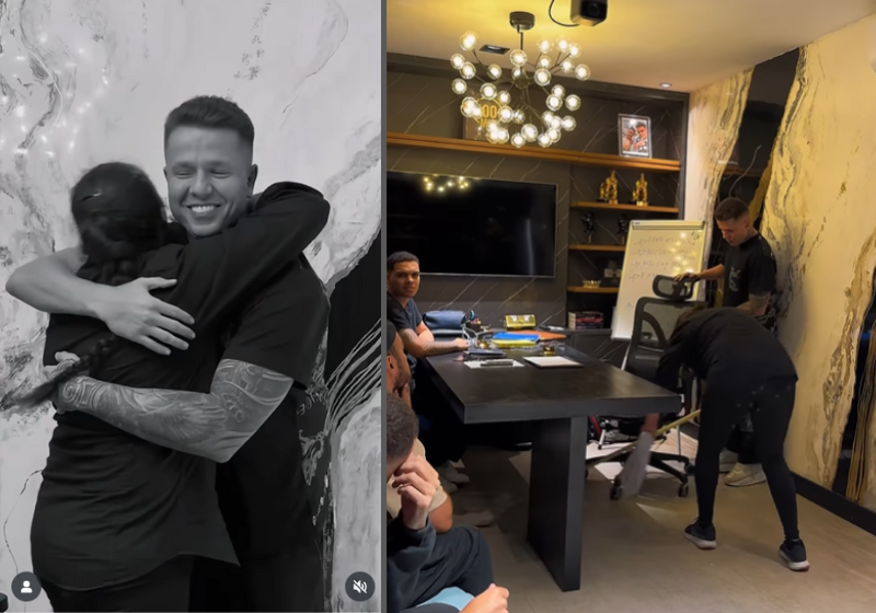 Chefe e funcionária se abraçam, depois que ele anuncia que ela terá um sorriso novo e deixará de ter vergonha dos dentes. Foto: @tatuapeconceito