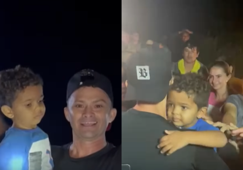 No colo do bombeiro, o menino parecia não ter noção da apreensão que causou. A rua ficou lotada de amigos e vizinhos na torcida. Foto: CBMCE