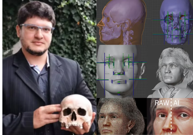 O designer brasileiro Cícero Moraes usa ténicas forenses, tecnologia e aplica no 3D para reconstruir o rosto do artista alemão. Foto: @ciceromoraes 