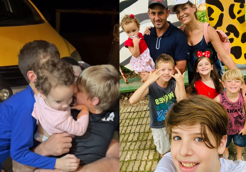 As crianças mostraram o quanto são apaixonadas pelo padrasto quando ele voltou de viagem, no Rio de Janeiro. Uma lindeza só! - Foto: reprodução redes sociais