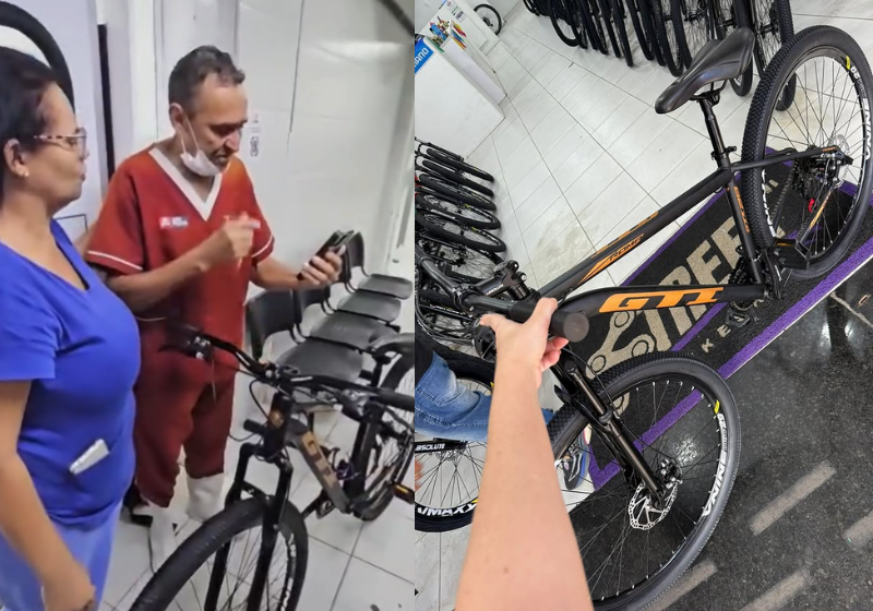 Médicos se unem e dão bicicleta nova a funcionário idoso que teve bike roubada; vídeo