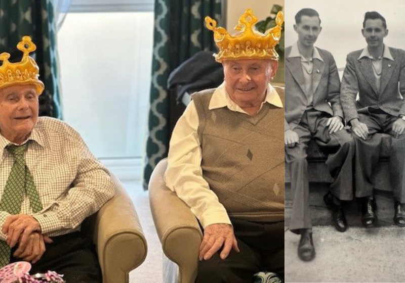 Em homenagem à realeza, coroas e a foto de Bill e Jack na juventude. Foto: Bristol Live