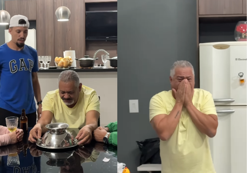 O jovem Guilherme Maia, de São Paulo, contou aos pais que eles seriam avôs usando uma bandeja para esconder o ultrassom e anunciar a gravidez. - Foto: @taalexandrino/Instagram