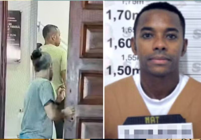 Robinho, o pai, foi preso pela PF em 2024 em Santos (SP) e cumpre pena de 9 anos de reclusão pelo crime de estupro coletivo, cometido na Itália em 2013. - Fotos: Fábio Pires/TV Tribuna e Reprodução