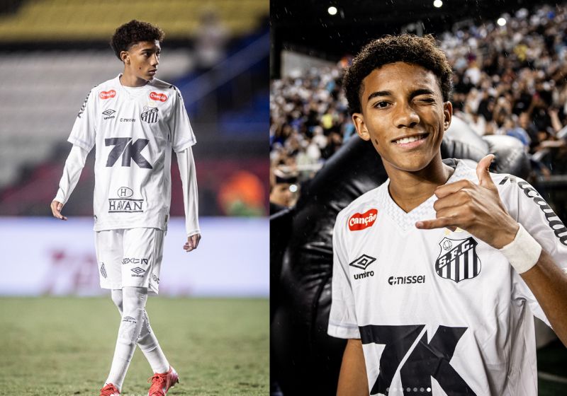 Aos 17 anos, Robinho Júnior, filho de Robinho, é a nova promessa do Santos. - Fotos: @r.junior.07
