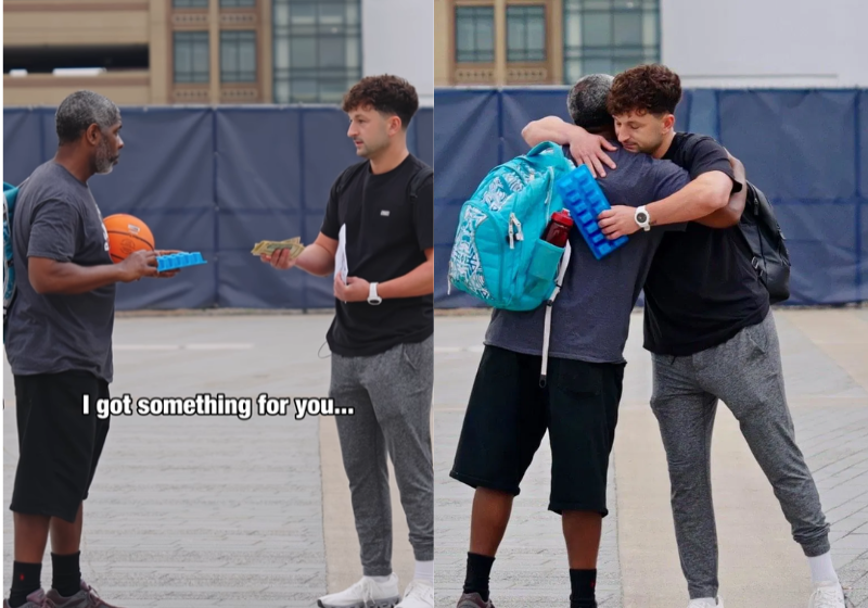 Este homem que ficou 21 anos preso nos EUA foi surpreendido com uma pergunta na rua: R$ 5 mil ou uma bola? A resposta: "quero ser feliz". Foto: reprodução redes sociais