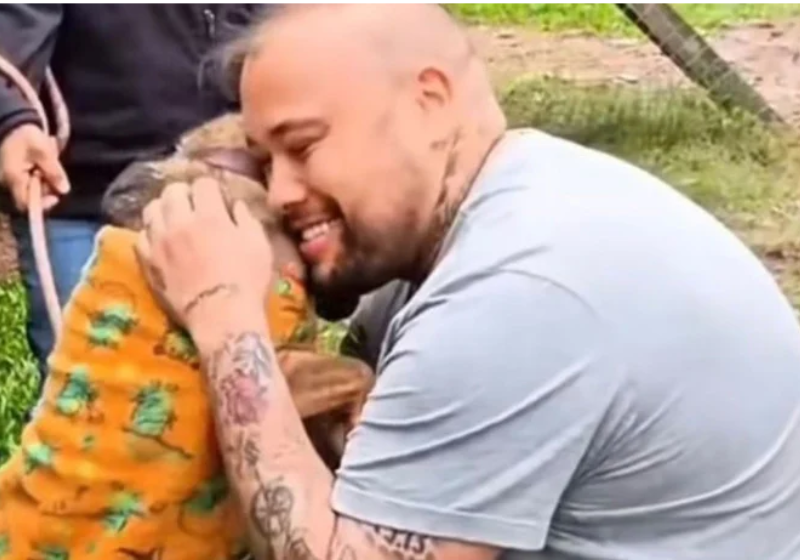 O tutor emocionou muita gente ao registrar o encontro com o cão, perdido há mais de um ano na enchente do RS - Foto: reprodução Instagram