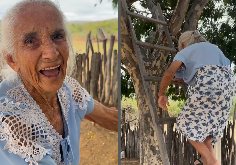 A idosa sobe em árvore, joga futebol, anda de moto e muito mais. Impressionante! - Foto: reprodução redes sociais