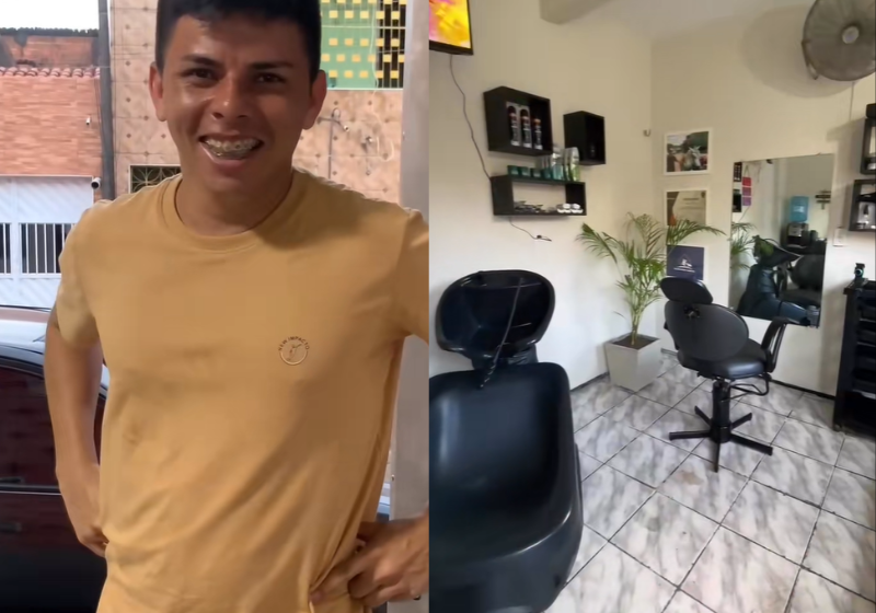 Os amigos reformam toda a barbearia de um colega que estava viajando e fazem surpresa pra ele em Fortaleza. O vídeo viralizou - Foto: reprodução TikTok