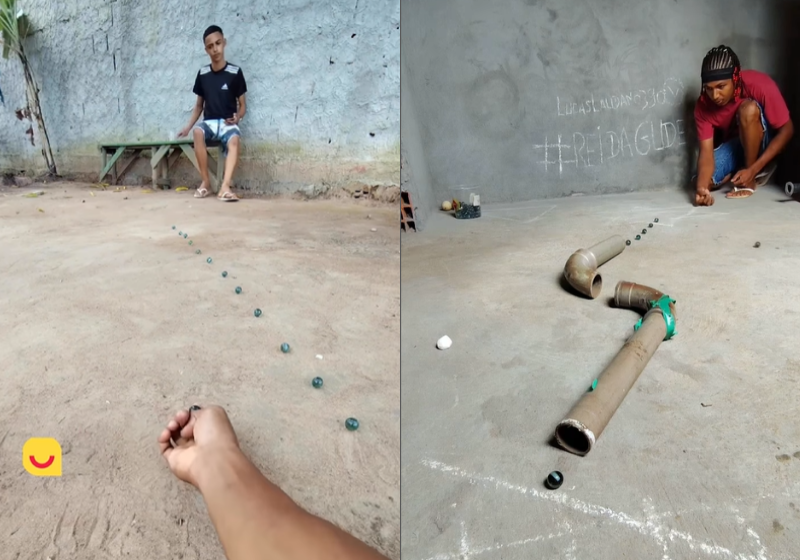 Lucas é considerado o gênio da bolinha de gude. Ele acerta todas. Tem vídeo com 12 milhões visualizações no Youtube. - Foto: reprodução redes sociais