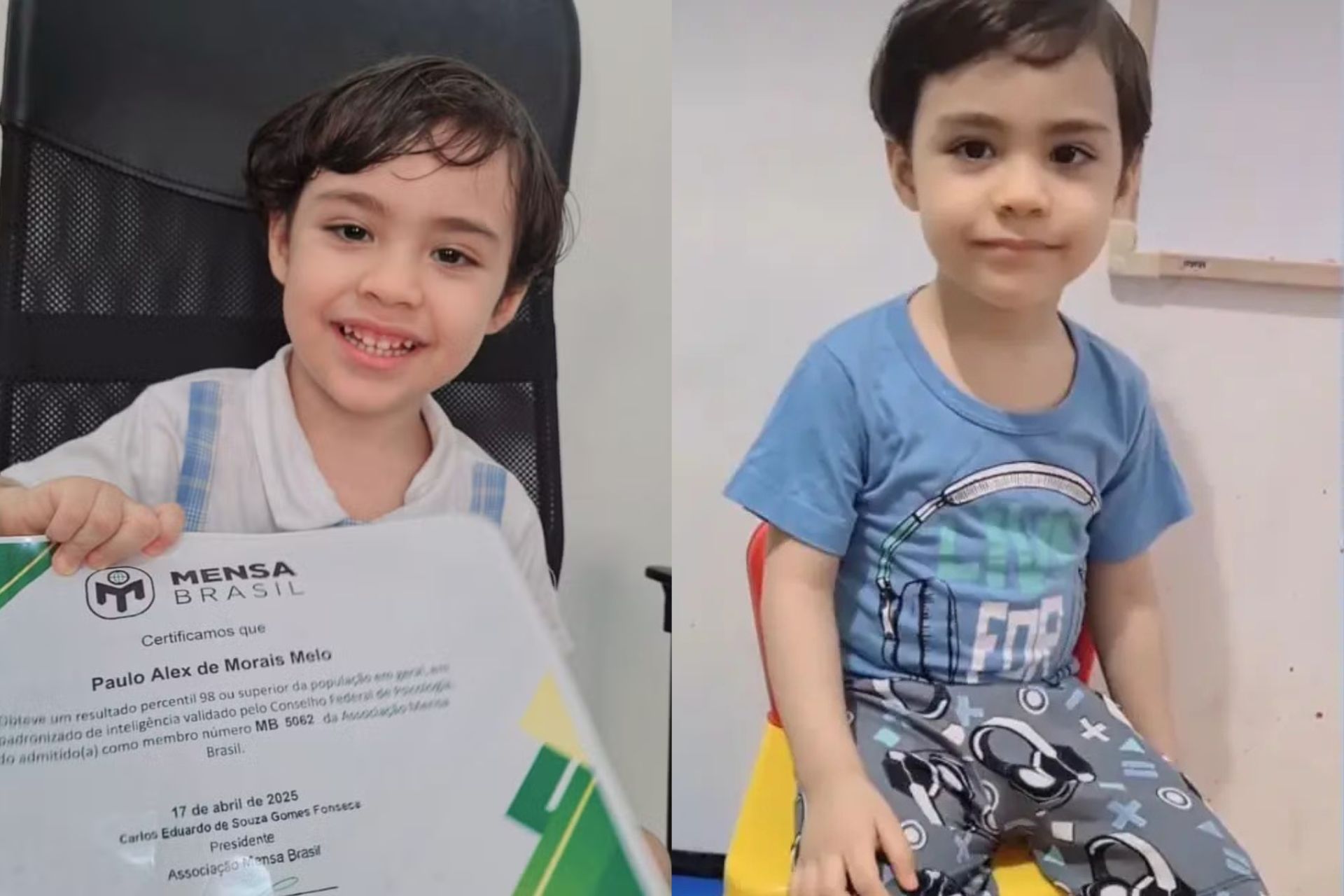 O menino brasileiro Paulo Alex Melo é um dos mais jovens a entrar na Mensa, Ele é de Terezina (PI) e tem Q 132. Fotos: g1/Instagram