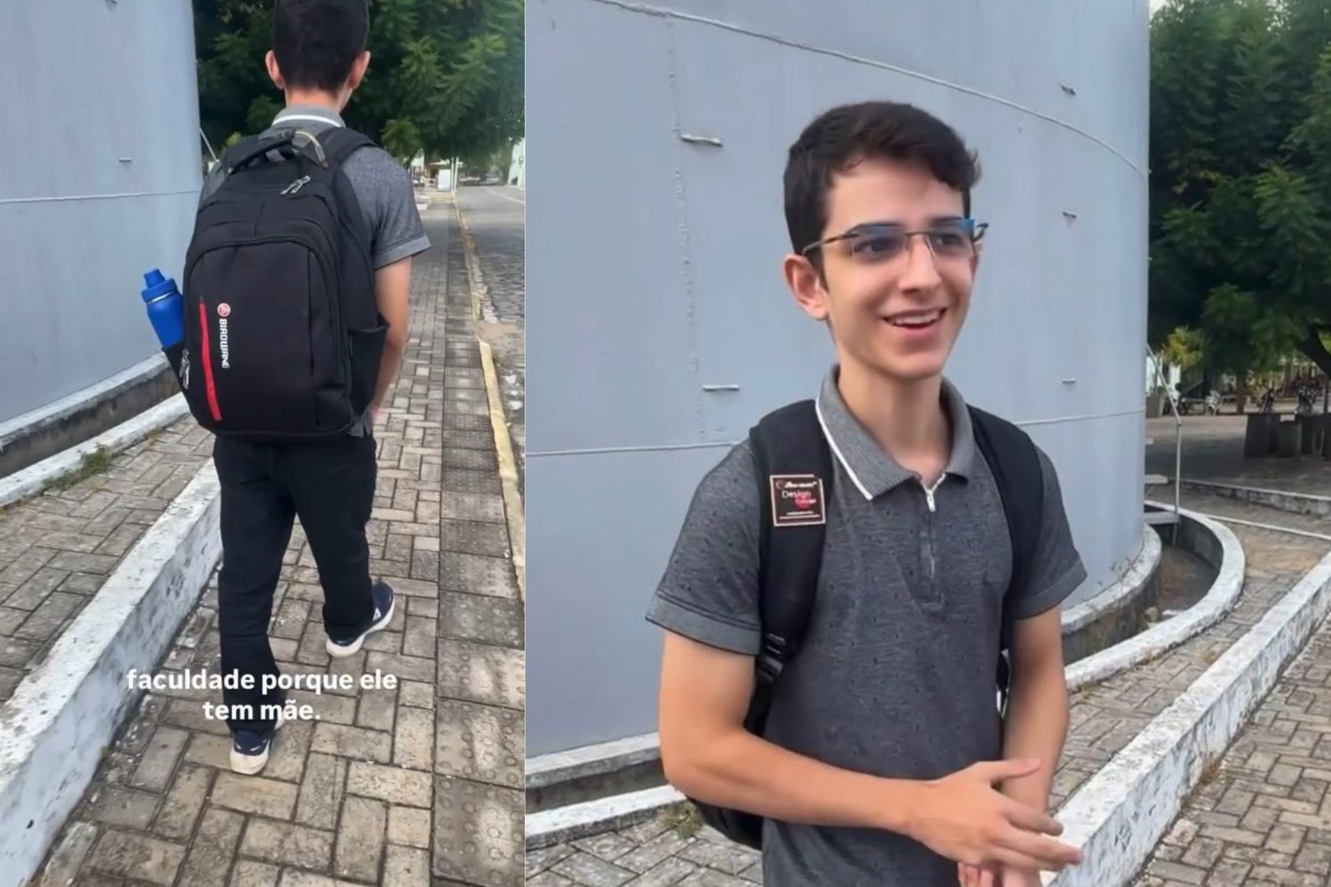 Joseane, a mãe que acompanha o filho, Ronald, no 1º dia de aula na faculdade, em Sobral no Cerará, disse que foi uma conquista imensa. - Foto: reprodução/Instagram