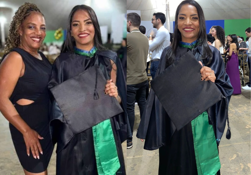 A filha fez uma linda homenagem para a mãe, que é cozinheira e vendia marmitas para manter a família durante o curso de Medicina da filha na UnB, em Brasília. - Foto: arquivo pessoal