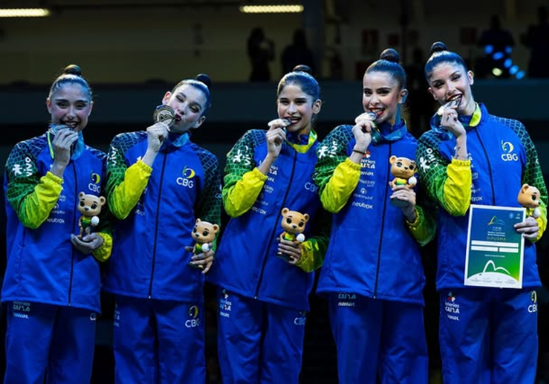 A ginástica rítmica do Brasil conquistou uma medalha inédita neste domingo. As nossas meninas brilharam ao som de Evidências. - Foto: reprodução redes sociais
