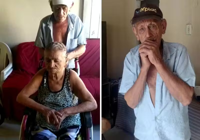 O idoso largou tudo para cuidar da esposa doente, que perdeu as pernas.. Hoje eles precisam de ajuda - Foto: arquivo pessoal