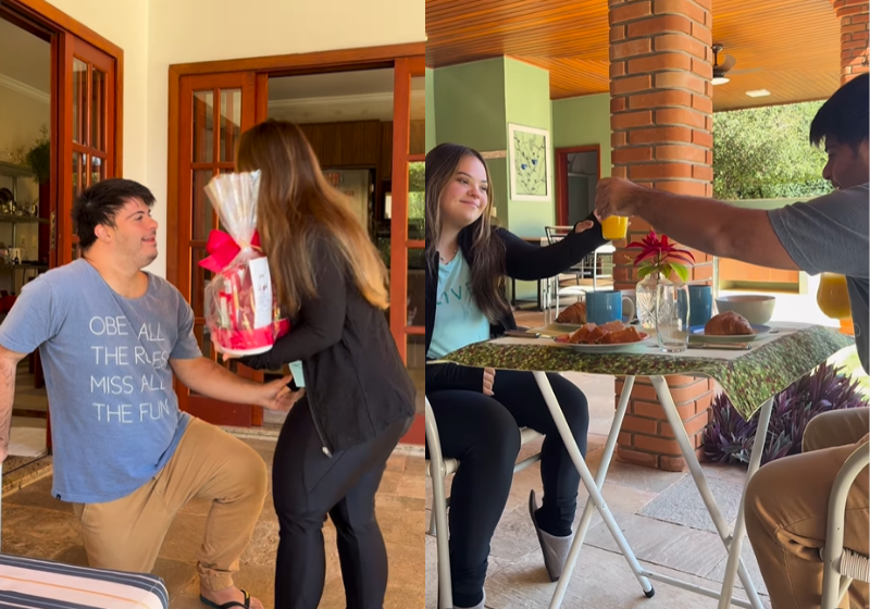 O amor entre dois jovens que têm Down ganhou a internet. Agora Bia e Matheus são oficialmente namorados! Veja como foi o pedido em São Paulo.- Foto: reprodução redes sociais