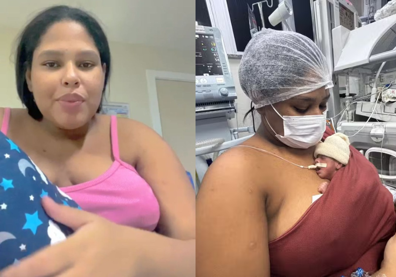 Stephanie, de 23 anos, deu à luz quadrigêmeos em Salvador e uma corrente do bem se mobiliza para ajudar a família carente do interior da BA. - Foto: arquivo pessoal