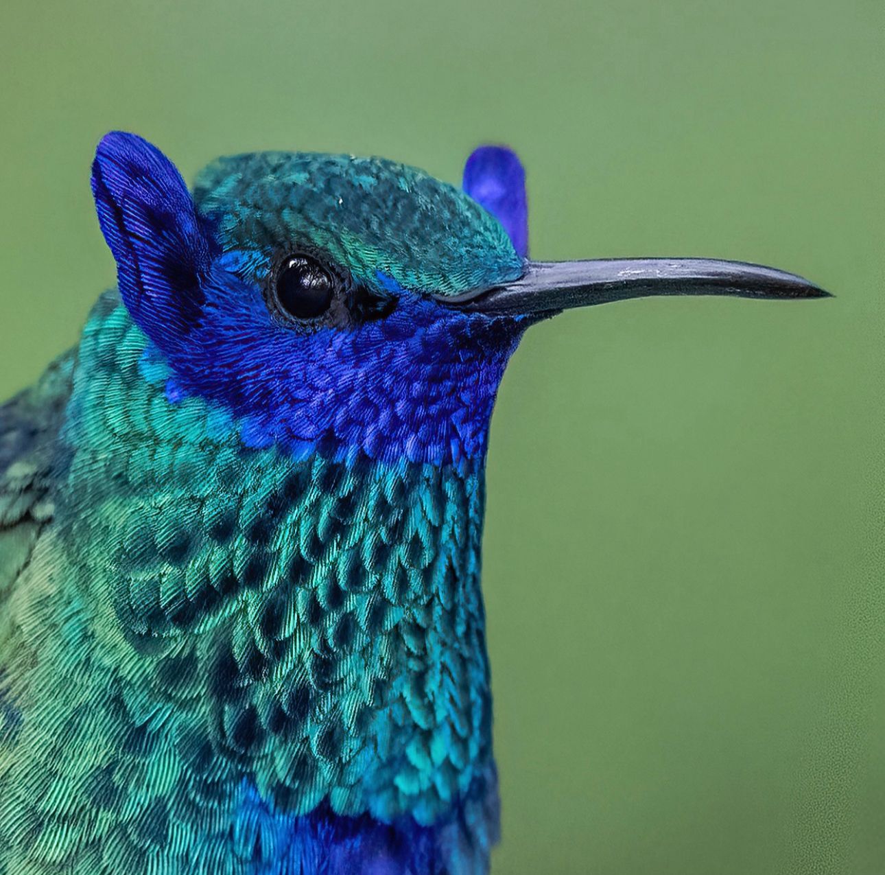 Close do beija-flor com orelhas azuis. - Foto: Diego Emerson