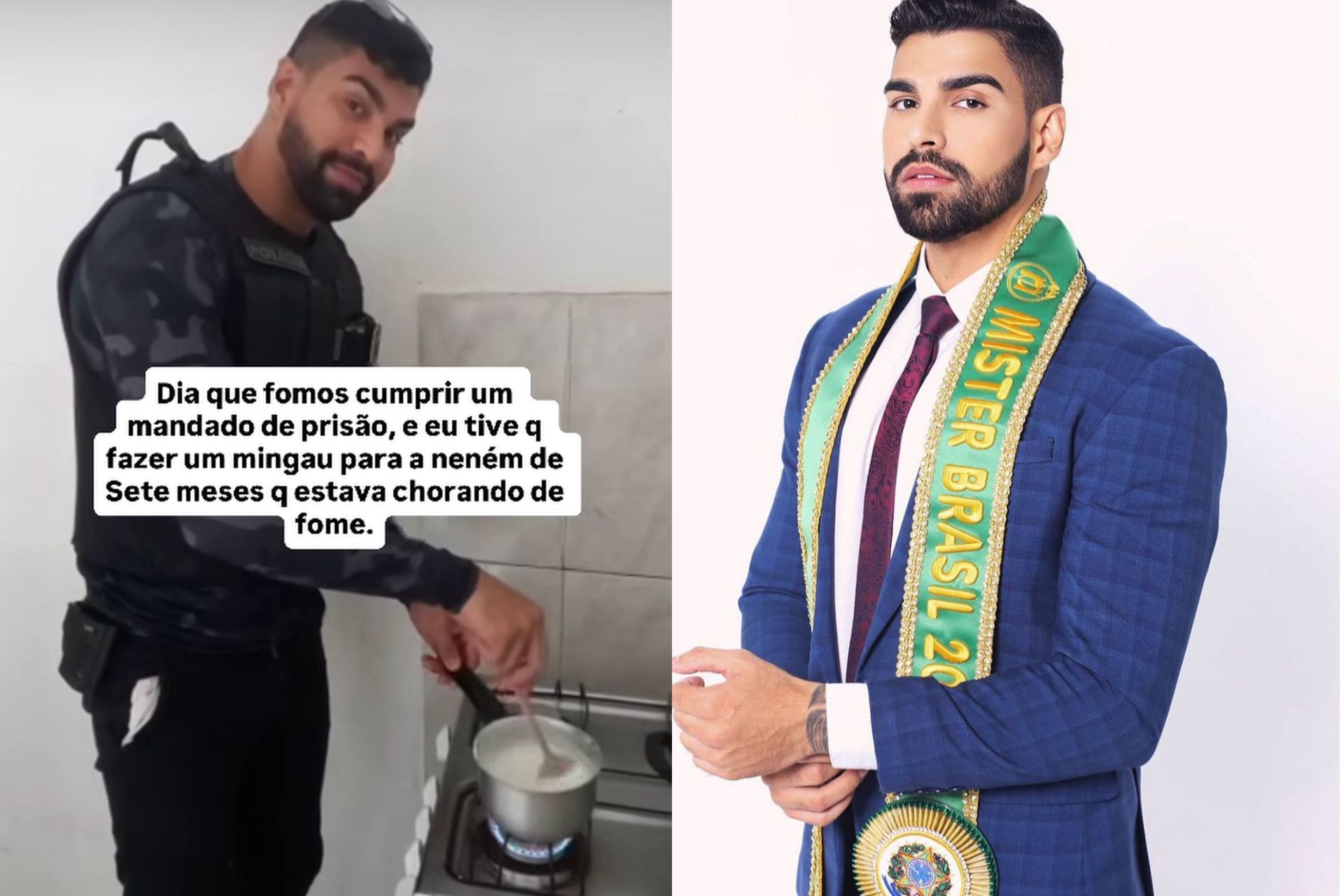 Paulo Roberto, o policial que parou a missão para fazer mingau para uma bebê que chorava de fome, foi Mister Brasil 2022. Vídeo viralizou. - Foto: reprodução redes sociais