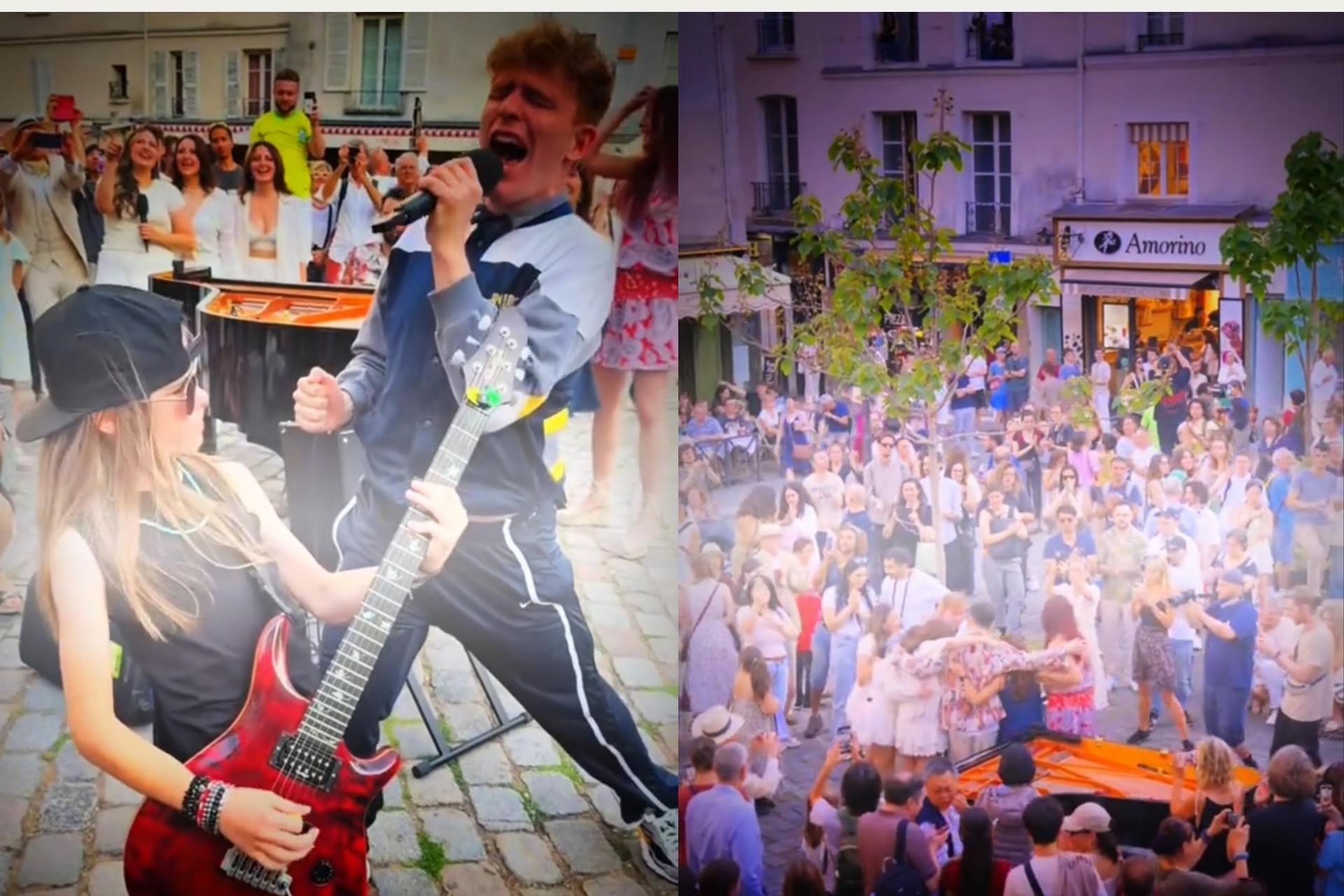 Em Paris, 30 músicos do flashmob surgiam de diversas partes e iam cantando o clássico Bohemian Rhapsody, que Freddie criou sozinho há 50 anos. - Foto: reprodução/TikTok