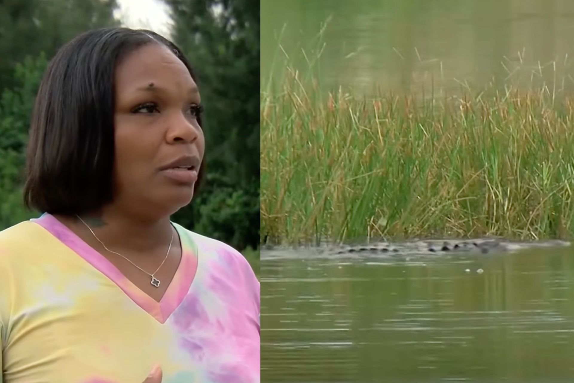 Bridgett, a mulher que pulou no lago com crocodilo salvou uma menina de 11 anos que escorreu e caiu na água. - Fotos: reprodução/WHAS11
