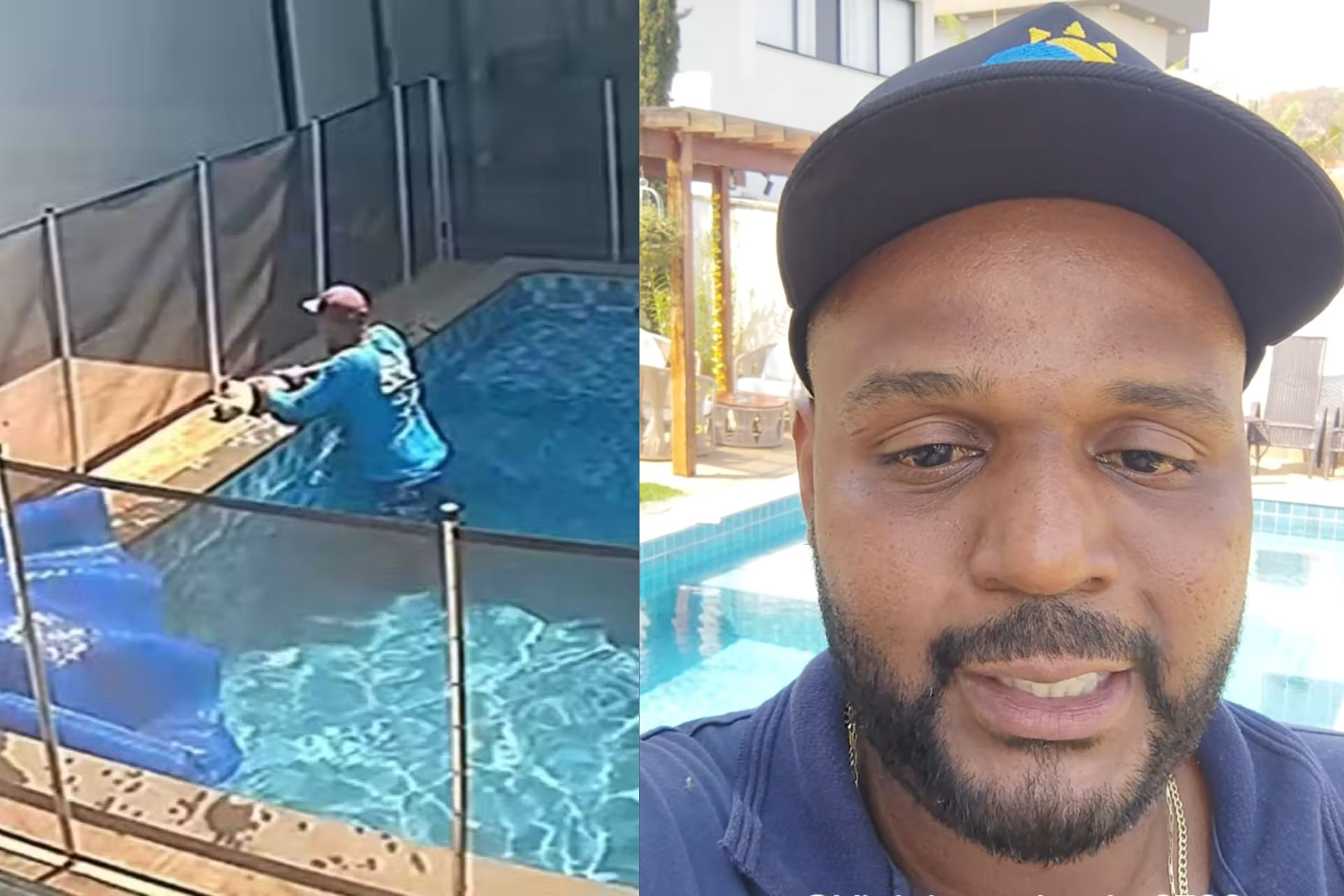 Vínícius Orlando, o piscineiro que salvou o cachorrinho cego que caiu na piscina em Goiânia, disse que a atitude "foi de coração e que o tutor do Choquito não teve culpa. - Fotos: reprodução Instagram