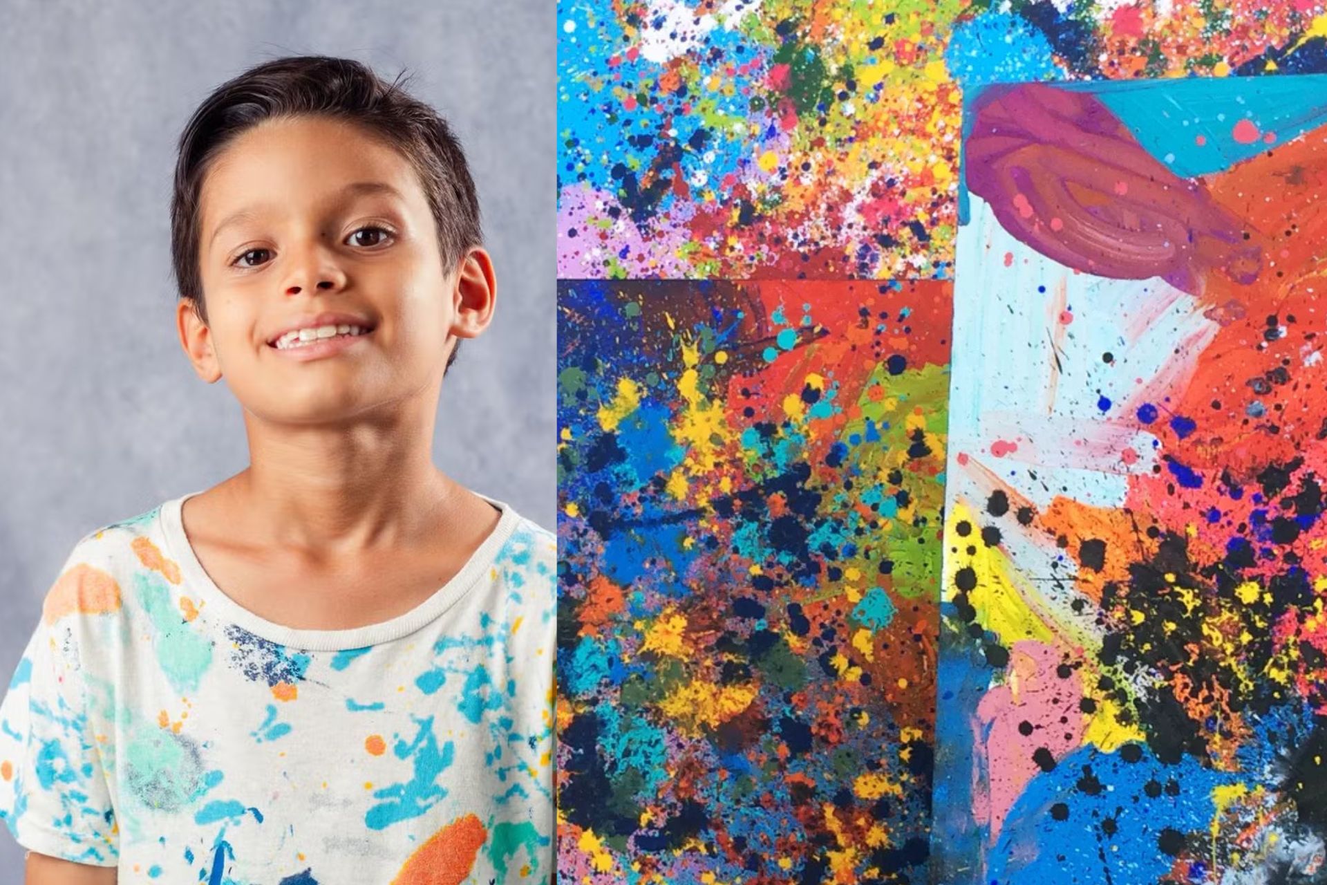 Mateus Rosa, o garotinho autista brasileiro, da Paraíba, tem hiperfoco em pintura e agora vai expor as obras dele no Louvre, em Paris. - Fotos: Divulgação/José Gomes/Érica Ribeiro/G1