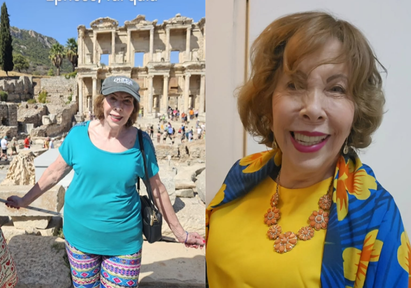 A dona Cleide, de 85 anos, diz que tem orgulho de ser uma idosa independente que mora e viaja sozinha. - Foto: reprodução redes sociais