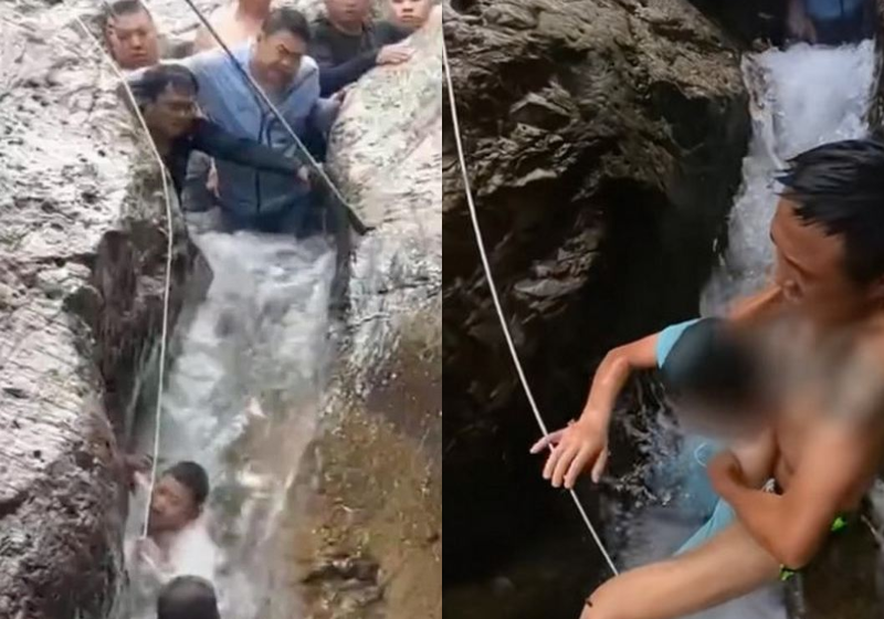 Os turistas fizeram uma parede humana e conseguiram salvar a vida do garoto, que se afogava na represa - Foto: GNN