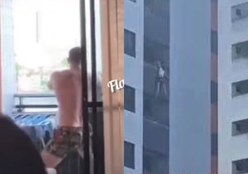 O policial ajudou a salvar a vida de uma mulher que tentava cometer suicídio em um prédio de Maceió. Graças à agilidade dele, ela está bem - Foto: reprodução redes sociais