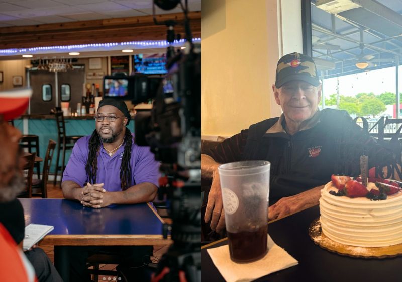 O cozinheiro estranhou a ausência do cliente idoso, que frequentava há 10 anos o restaurante, e foi até a casa do homem. Ele estava caído no chão, na Flórida (EUA).- Fotos: reprodução/redes sociais