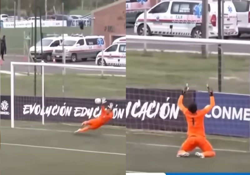 A defesa incrível do pênalti fez o jovem goleiro Bruninho Samúdio se tornar o herói do Brasil, campeão do Sub-15 na Conmebol. - Fotos: reprodução/Instagram