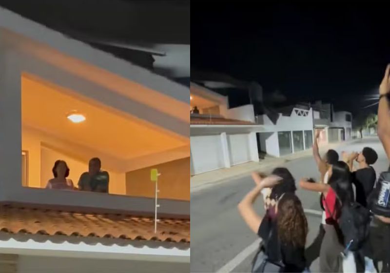 Alunos da faculdade Fadminas (MG) fizeram a serenata esta semana na porta da casa de uma idosa com Alzheimer. Ela fica esperando todo dia por eles. - Fotos: reprodução/Instagram