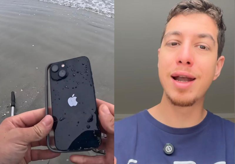 Com um detector de metais, o “Caçador de Tesouros” brasileiro Matheus Natan, encontrou um iPhone soterrado na areia de uma praia de SC e devolveu à dona, uma turista que já tinha ido embora da cidade. - Fotos: reprodução/Instagram