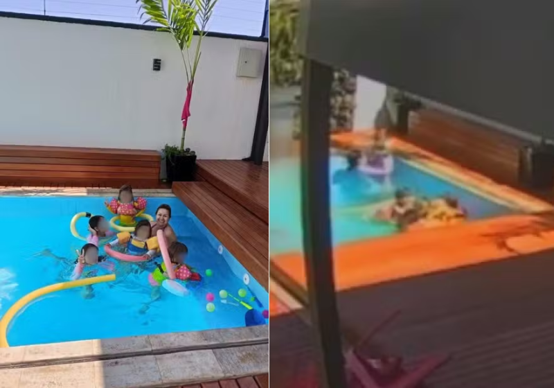 A avó pulou na água e salvou os netos, que se afogavam na piscina - Foto: reprodução TV Anhanguera