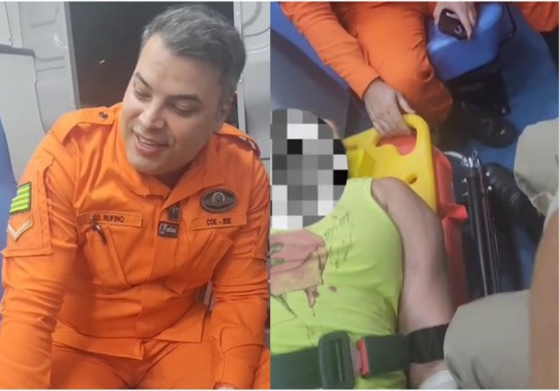 Um bombeiro canta para uma paciente idosa que estava em crise. O vídeo do momento viralizou - Foto: reprodução redes sociais